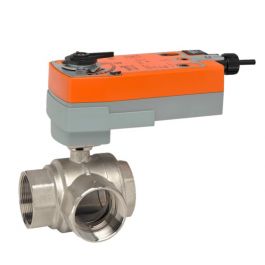 Belimo B341+AFRB24-SR 3-Way Valve Actuator 1.5" NPT W/46Cv SS Body 24V