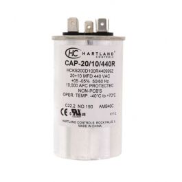 Hartland Controls CAP-20/10/440R Dual Round Run Capacitor 20/10 MFD 370/440V