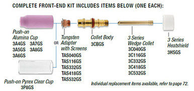 Welding Accessory, Gas Saver Gas Lens, Standard Kits - 3 SERIES, CK9, CK20, STANDARD, GAS SAVER KITS,ALUMINA - 3/32" (2.4mm),Size D3GS332