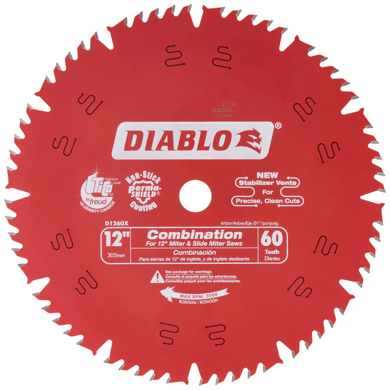 Diablo D1260X 12-Inch by 60t 1in Arbor Combination Saw Blade
