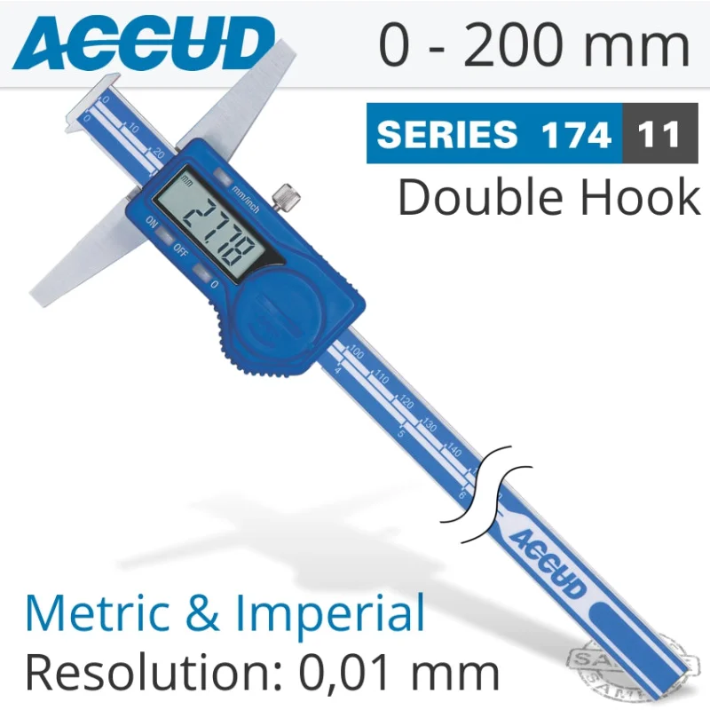 DIGITAL DOUBLE HOOK DEPTH GAUGE 0-200MM/0-8′