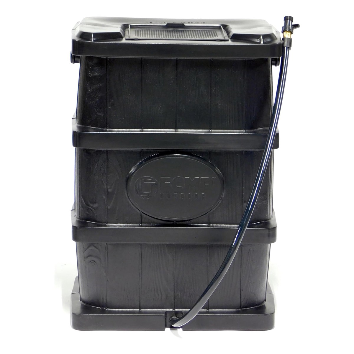 FCMP Outdoor Wood Grain Rain Water Catcher Barrel with Flat Back Design, Black
