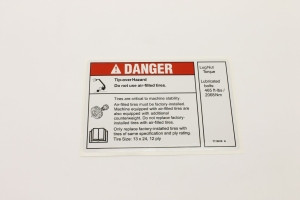 Genie Lift Part # T110619GT - DECAL,DANGER,TIP OVER TIRES,FF, EA