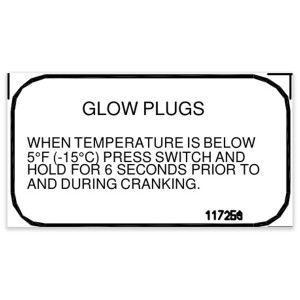 Genie Lift Part # 117259GT - DECAL,GLOW PLUG TIME, EA