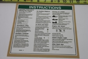 Genie Lift Part # 1000256GT - DECAL,NOTICE,OPERATING INST., EA