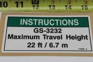 Genie Lift Part # 114428GT - DECAL,INSTRUCT,TRAVEL HEIGHT, EA