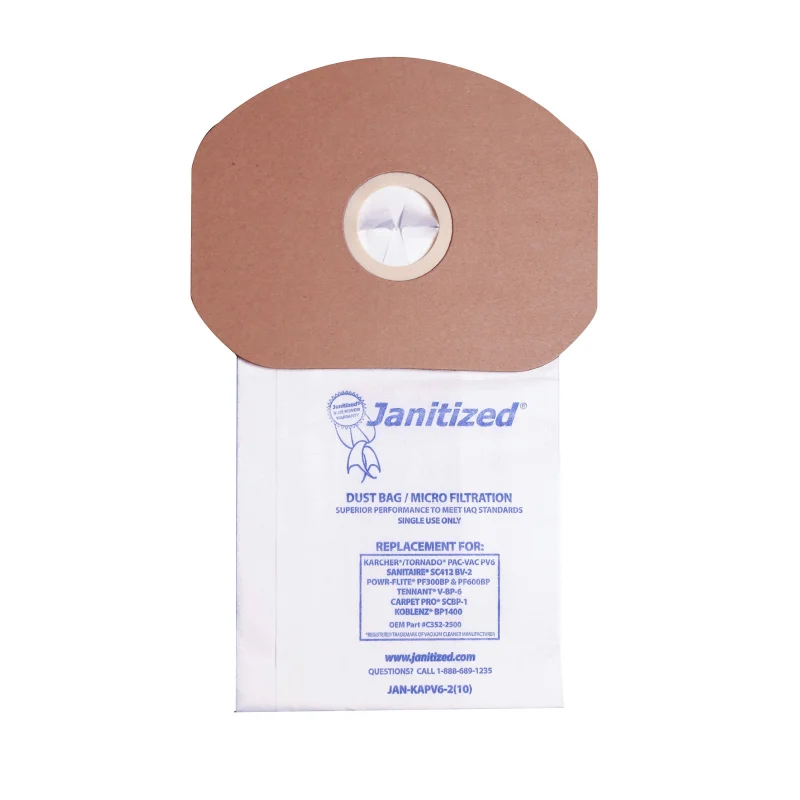Janitized JAN-KAPV6-2(10) Premium Replacement Vacuum Paper Bag, Sanitaire SC412, KarcherTornado PV6, Cleanmax CMBP-6, Tennant V-BP-6, Power-Flite PF300/600BP, OEM#CMBP-10, C352-2500 (Pack of 10)
