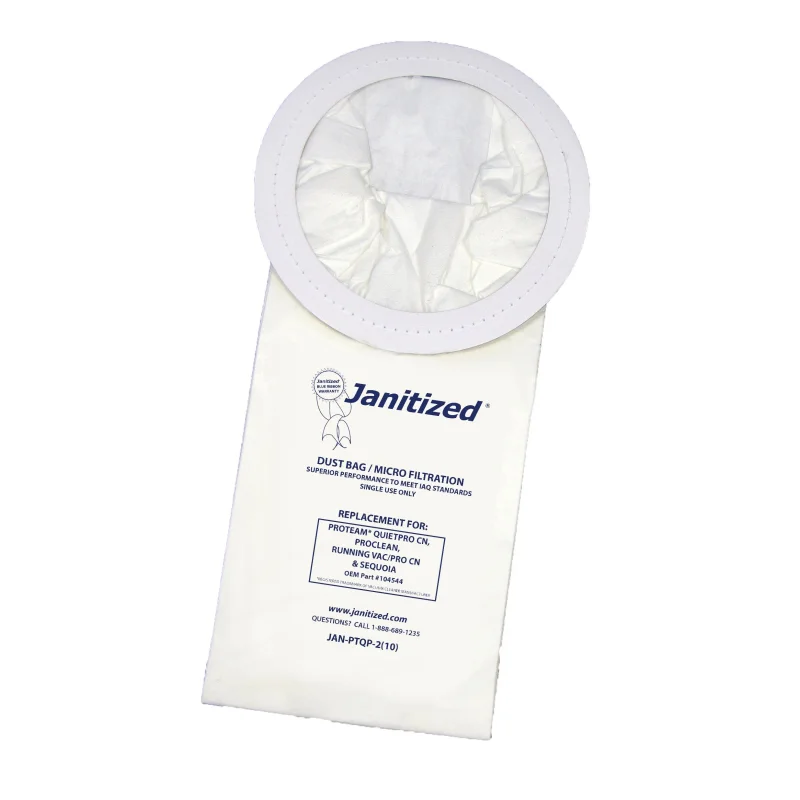 Janitized JAN-PTQP-2(10) Premium Replacement Commercial Vacuum Paper Bag for ProTeam QuietPro CN, ProClean, RunningVac/Pro Vac CN, Sequoia Vacuum Cleaners, OEM#104544 (Pack of 10)