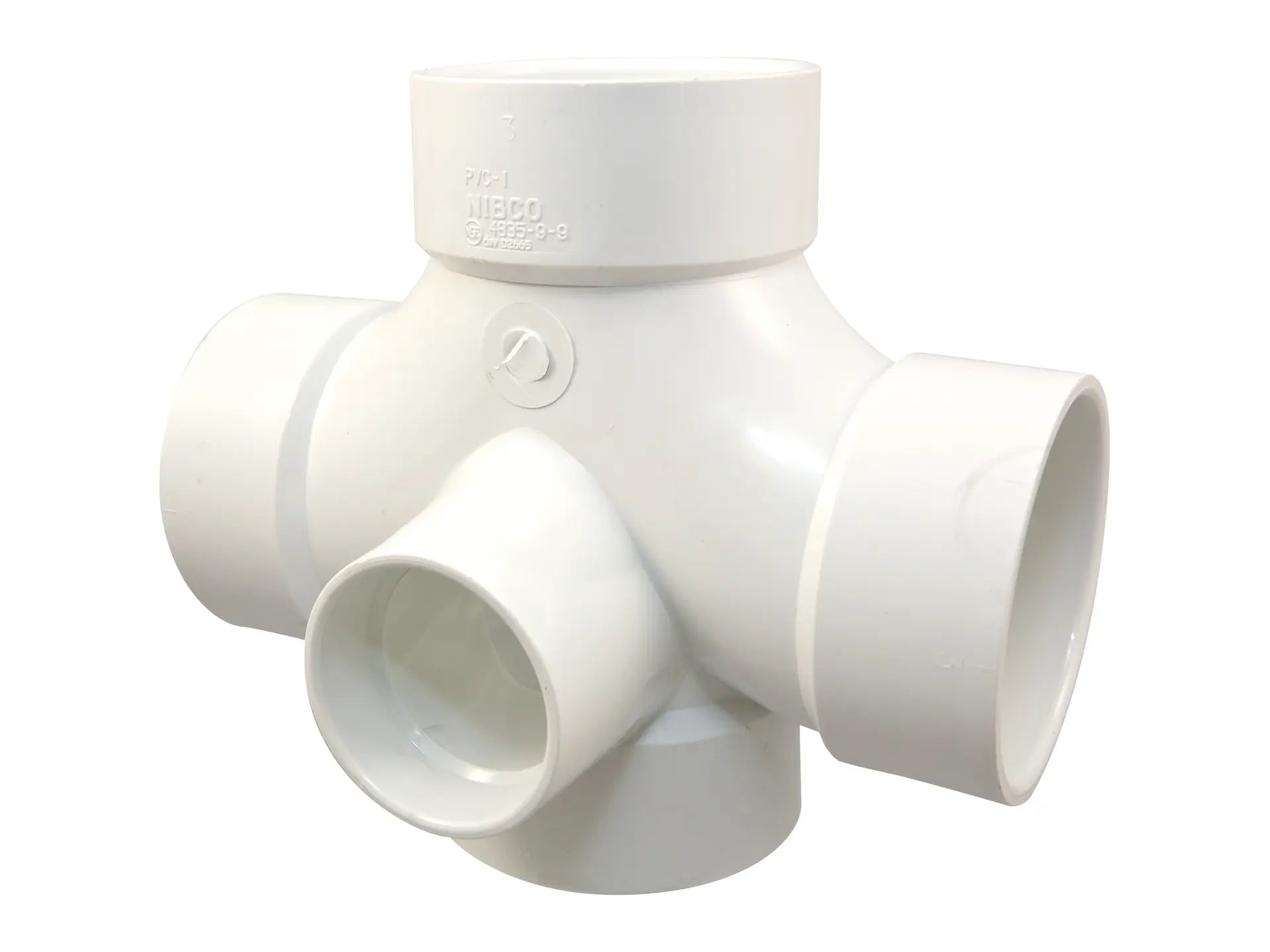 NIBCO K276250, 3 in. x 3 in. x 3 in. x 3 in. Double Sanitary Tee PVC W/Two-90° Side Inlets 4835-9-9
