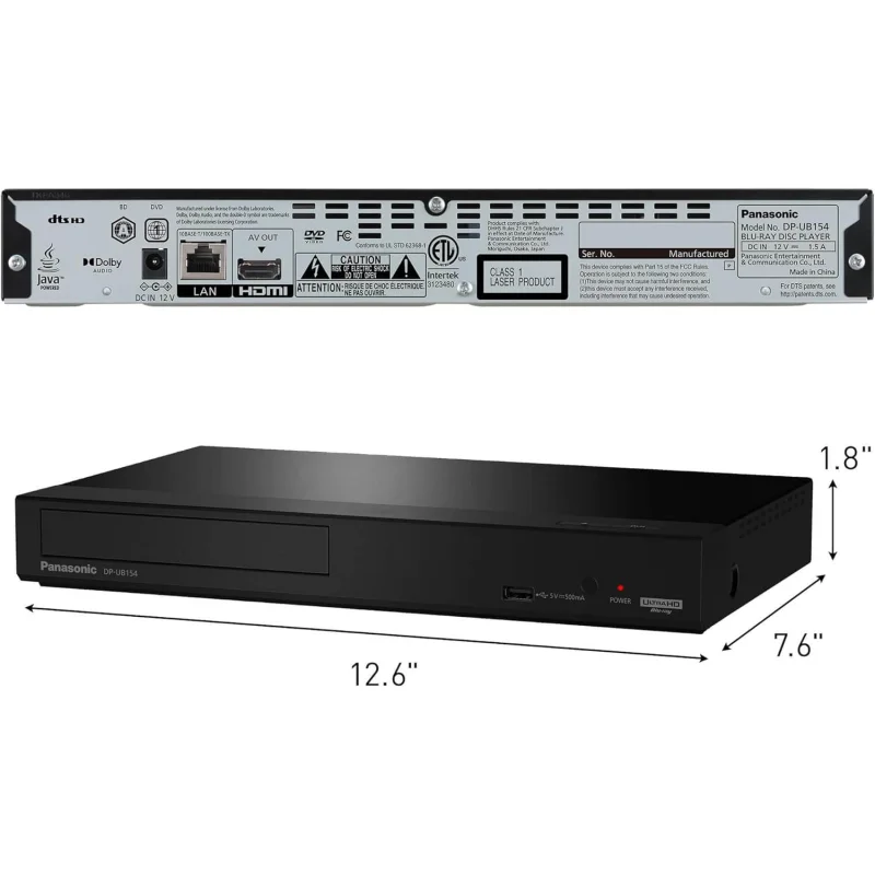 Panasonic 4K Ultra HD Blu Ray Player DP UB154P HDR10+ Hi-Res Audio HDMI