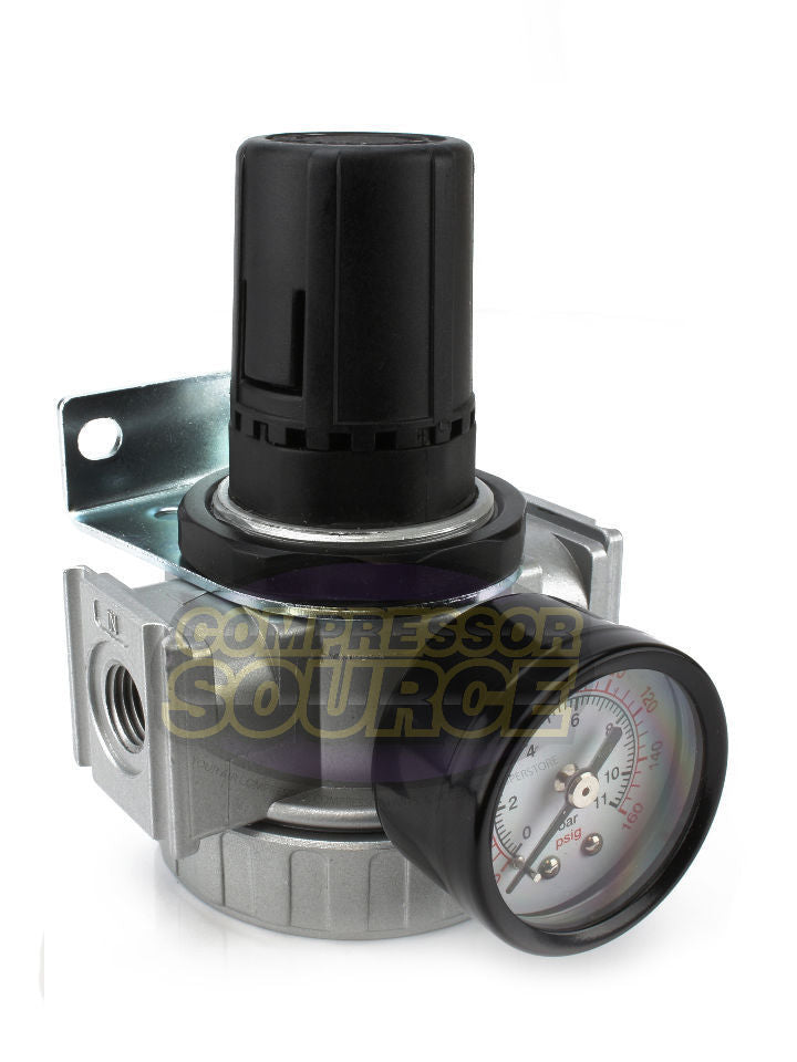 1/4" Air Compressor Pressure Regulator with Gauge and Wall Mounting Bracket R802