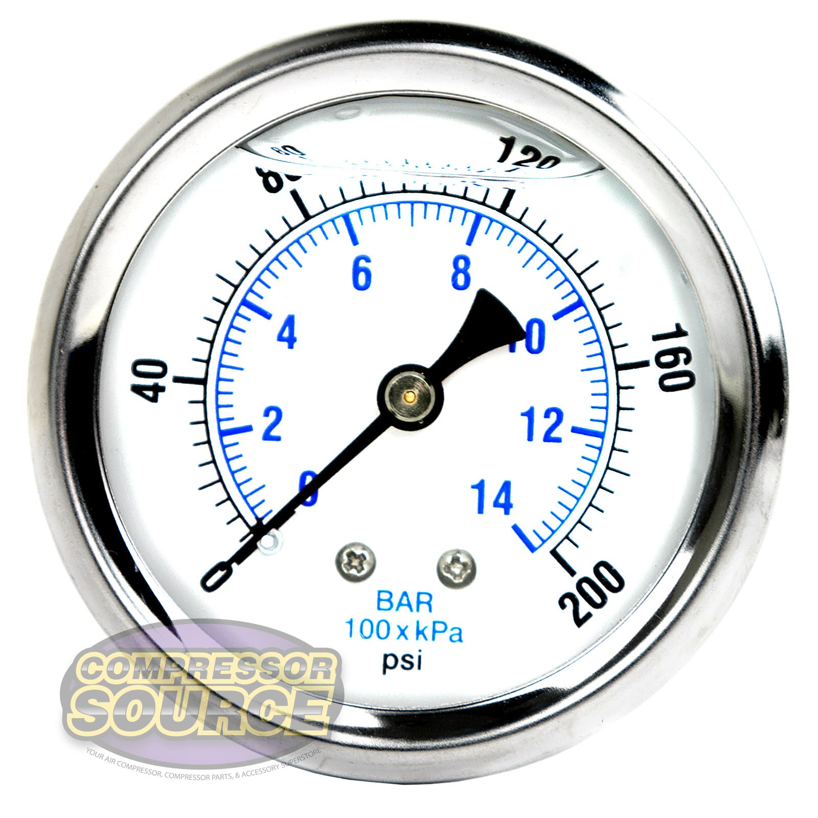 2.5" Face Liquid Filled 0-200 PSI Center Back Mount Pressure Gauge