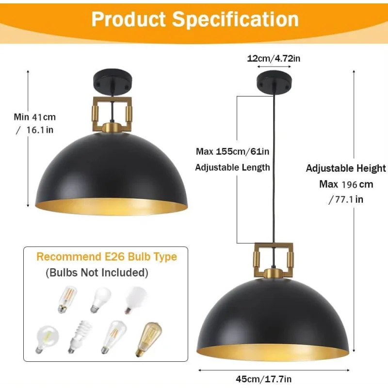 Vintage Farmhouse Black Gold Pendant Light